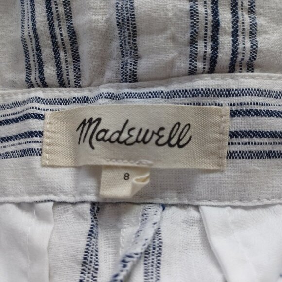 Madewell Pants Linen Cotton Blend Paperbag Waist Baltic Stripe Size 8 - Picture 4 of 13